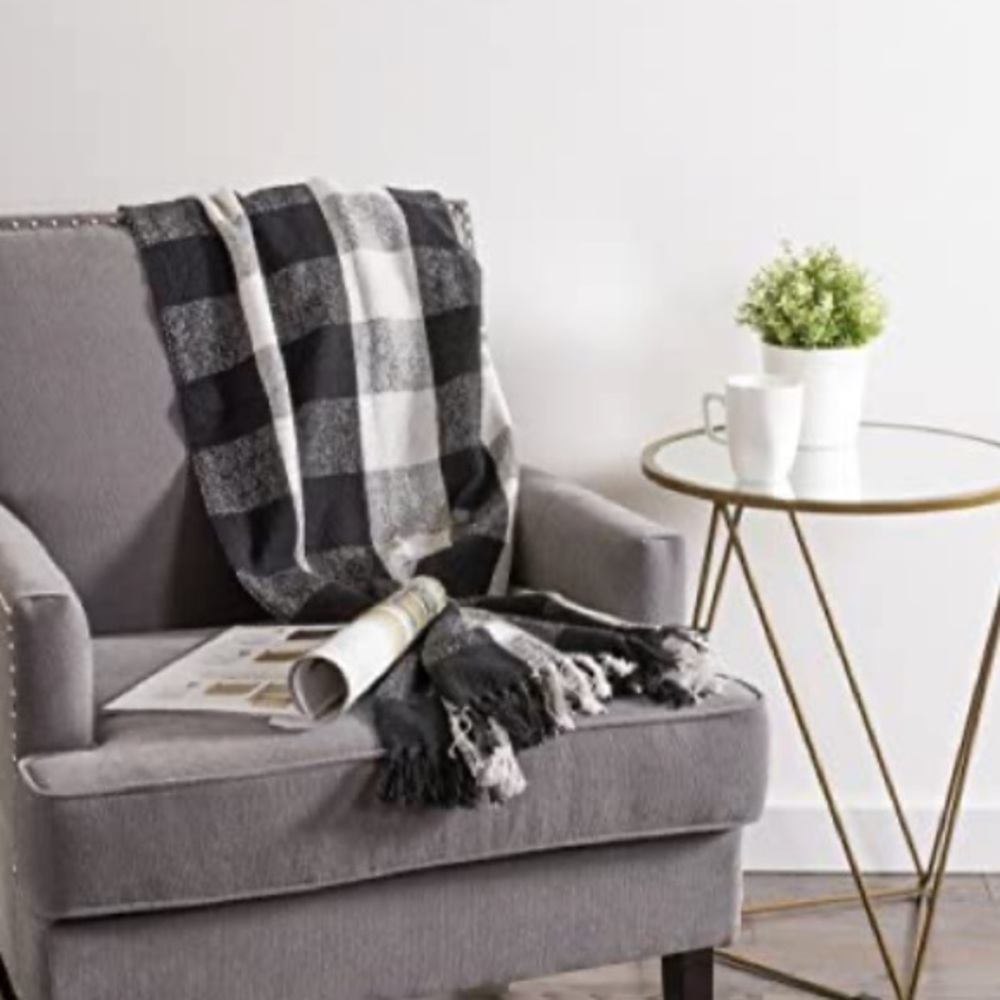 Buffalo Check Farmhouse Throw Blanket with Tassels